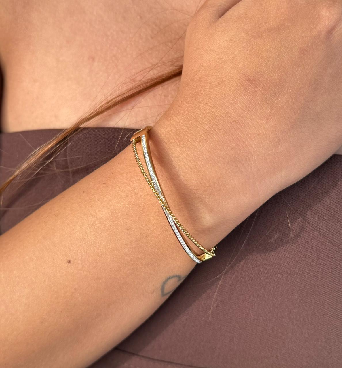Dual-Tone Crystal Cuff Bracelet