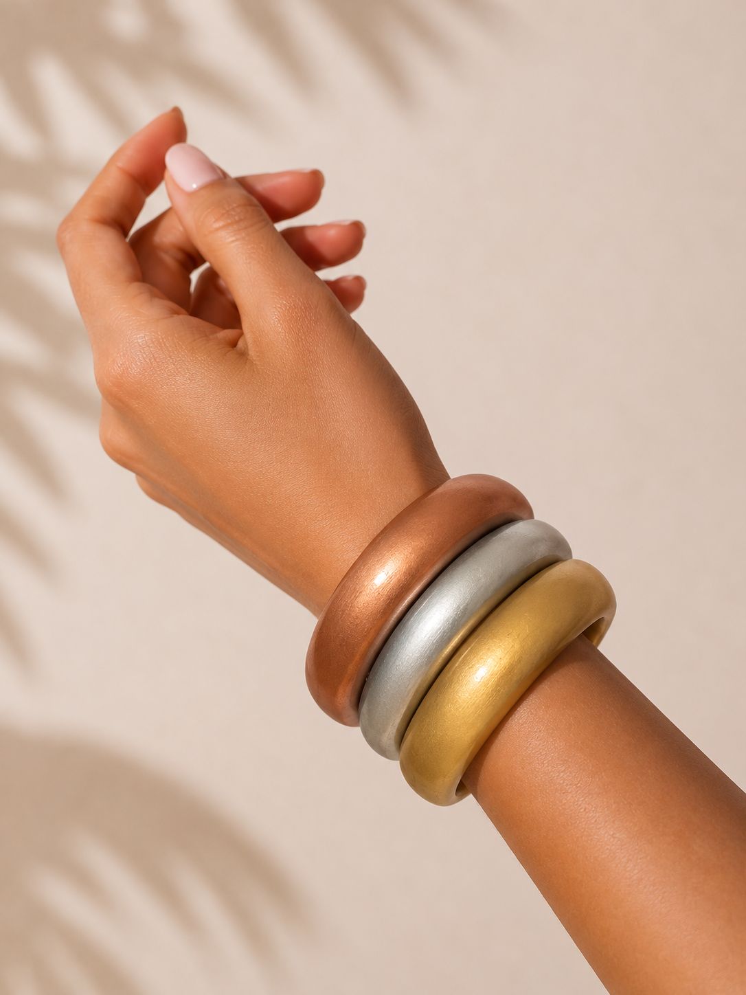Metallic Finish Wooden Bangles (Set of 3)