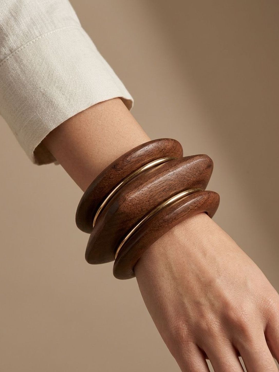 Wood & Gold Statement Bangles (Set of 5)