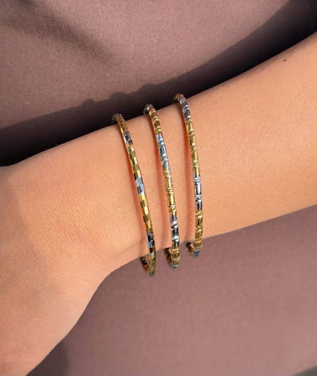 Tri-Tone Textured Bangle Set