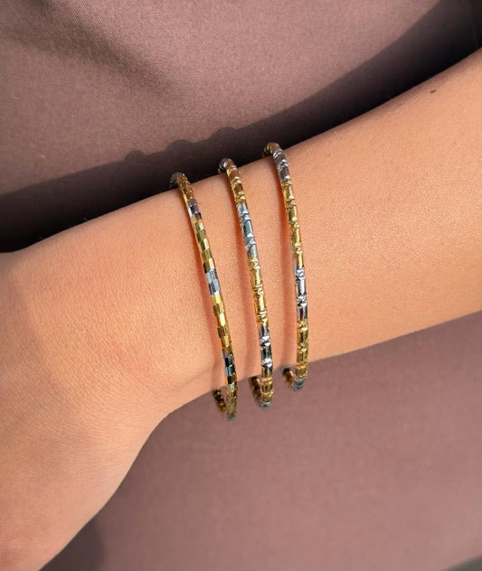 Tri-Tone Textured Bangle Set