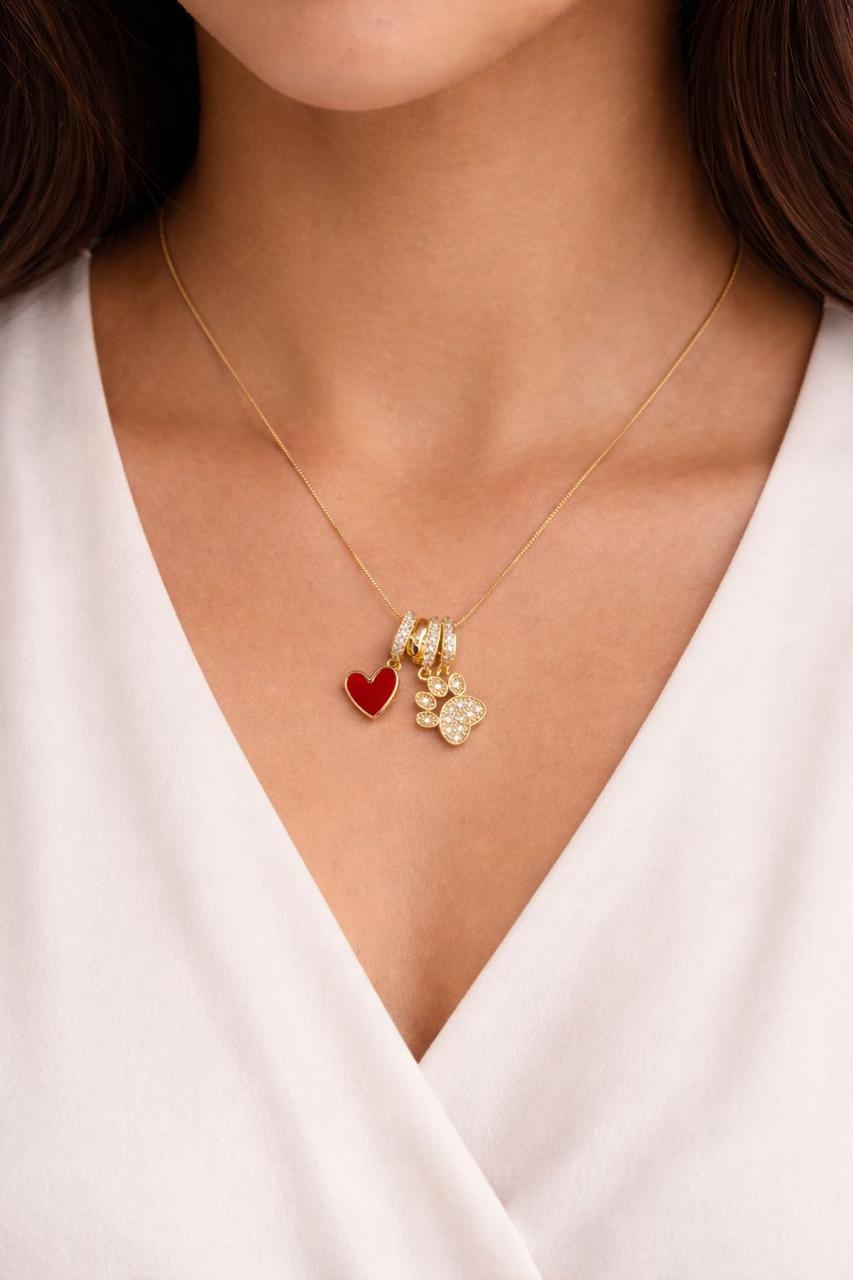 Heart & Paw Charm Pendant Necklace