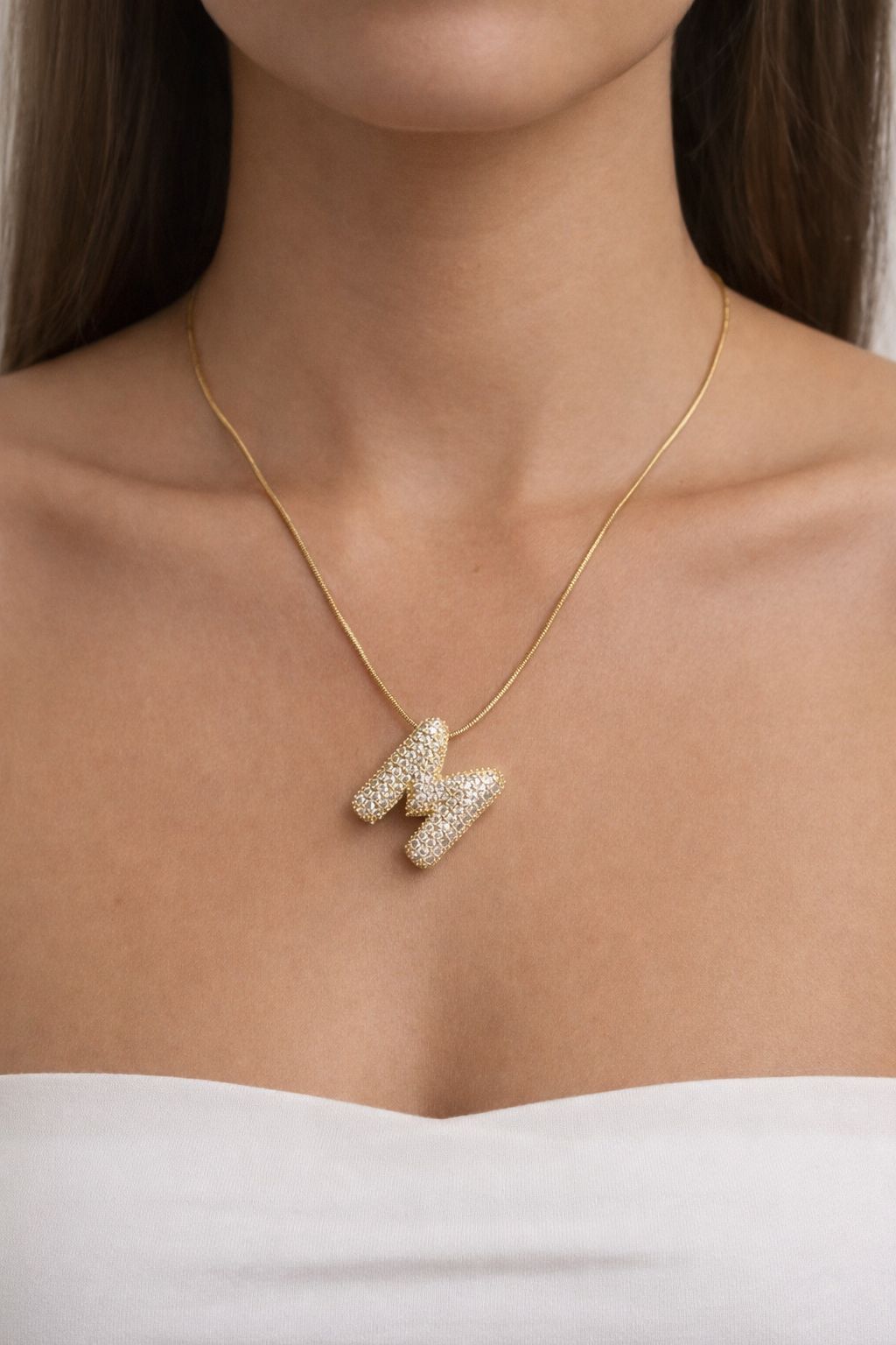 Sparkling Initial M Pendant Necklace