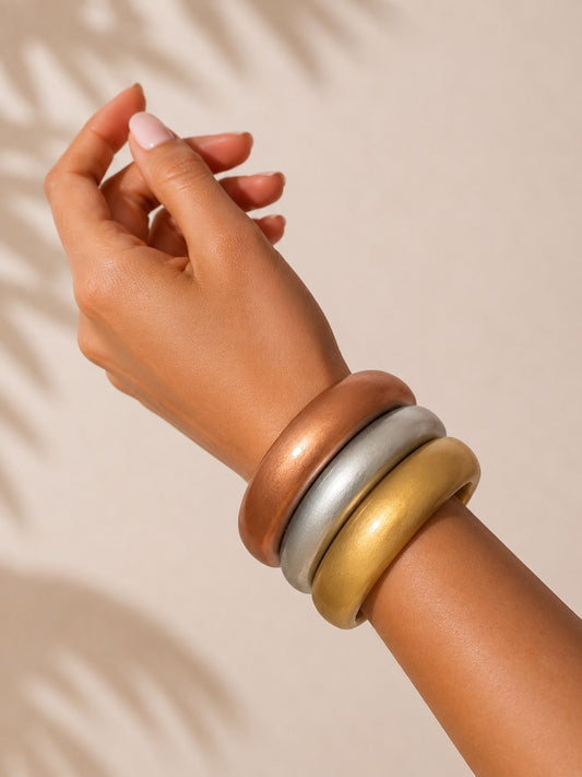 Metallic Finish Wooden Bangles (Set of 3)