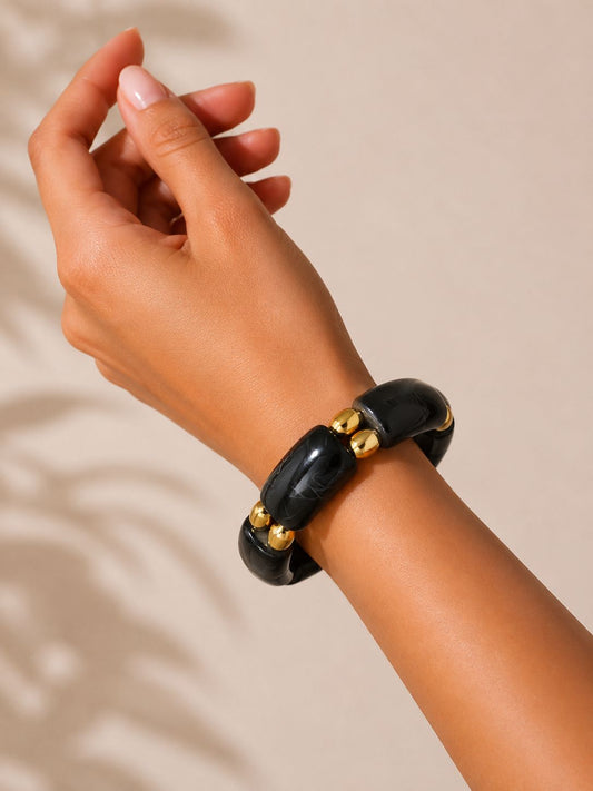 Adjustable Blue Resin & Gold Bead Bracelet