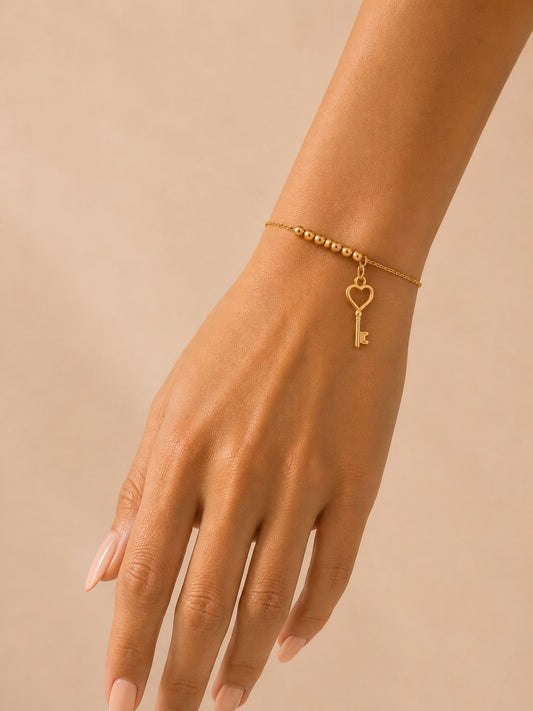 Heart Key Charm Bracelet